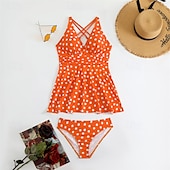 billiga One Pieces &amp; Tankinis-Dam Tankini Tvådelad baddräkt Korsvis Badkläder Fläck Badkläder Svart Blå Andningsfunktion Snabb tork Lättvikt Ärmlös - Simmning Surfing Strand Sommar Vår Plusstorlekar