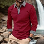 お買い得  メンズ クラシックポロ-男性用 ゴルフシャツ ゴルフポロシャツ ワーク カジュアル ラペル 長袖 ベーシック 近代の カラーブロック パッチワーク ボタン 春 秋 レギュラー ブラック レッド ネイビーブルー スカイブルー オレンジ カーキ色 ゴルフシャツ