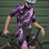 abordables Ensembles de vêtements pour hommes-Homme Maillot et Cuissard Velo Cyclisme Manche Courte VTT Vélo tout terrain Cyclisme sur route Été Printemps Automne Violet Pourpre foncé Graffiti Vélo Fermeture Éclair Frontale Évacuation de la