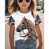 preiswerte Mädchen 3D Tiere-Mädchen 3D Grafik Pferd T-Shirt Kurzarm Sommer Frühling Mode Basic Kinder 4-12 Jahre Rundhalsausschnitt Lässig Täglich Outdoor Normale Passform