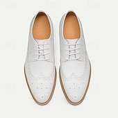 preiswerte Klassische Anzugschuhe-weiße Brogue-Schnürschuhe aus hochwertigem Rindsleder für Herren mit perforierten Details, formeller Stil für Hochzeiten und besondere Anlässe