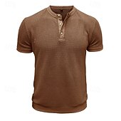 billige Uformell Henley T-skjorte-Herre Vaffel Henley-skjorte Henly-skjorte Strikk T-skjorte Kortermet Helfarge عادي Strikketøy Fritid hverdag Knapper Strikket Henley utendørs Avslappet Daglig Sommer Vår &amp; Vinter Svart Hvit Grå