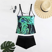 billiga One Pieces &amp; Tankinis-Dam Tankini Tvådelad baddräkt Brottarrygg Badkläder Badkläder Himmelsblå Purpur Andningsfunktion Snabb tork Lättvikt Ärmlös - Simmning Surfing Strand Sommar Vår