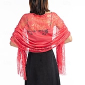 cheap Wedding Guest Wraps-Ladiery Women&#039;s Floral Lace Scarf Shawl with Tassels, Soft Mesh Fringe Wraps for Wedding Evening Party Dresses