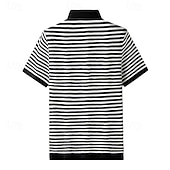 cheap Men&#039;s Printed Polo-Men&#039;s Polo Knit Polo Sweater Business Casual Lapel Short Sleeve Formal Stripes Buttons Summer Black Light Green Dark Green Brown Polo