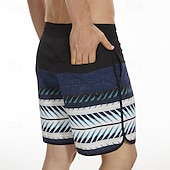 baratos shorts de natação masculinos-Homens Roupa de banho Bermuda de Surf Shorts de Natação Calção Justo de Natação Riscas Estampas Abstratas Secagem Rápida Respirável Com Cordão Cintura elástica Férias Praia Havaiana Casual Azul Lago