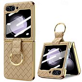 cheap Samsung Cases-Phone Case For Samsung Galaxy Z Flip 6 Z Flip 5 Z Flip 4 Z Flip 3 Back Cover Ring Buckle Shockproof Retro PU Leather