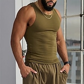 preiswerte Fitness Tank-Tops-Herren Tank Top Weste Unterhemd Ärmelloses Shirt Ärmellos Rundhalsausschnitt Sommer Einfach Mode Designer Basic Schnelltrocknend Urlaub Straße Ausgehen Hellgelb Schwarz Weiß Top T-Shirt für Herren