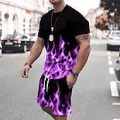 ieftine Seturi tricouri imprimate pentru bărbați-Bărbați Geometică 2 buc Seturi de tricouri Topuri de vară Manșon scurt Pantaloni scurti Stil Nautic Sport Casual În aer liber Vacanță sportiv Imprimare 3D Vară Violet Albastru ou de Măcăleandru Verde