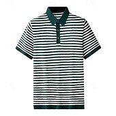 cheap Men&#039;s Printed Polo-Men&#039;s Polo Knit Polo Sweater Business Casual Lapel Short Sleeve Formal Stripes Buttons Summer Black Light Green Dark Green Brown Polo