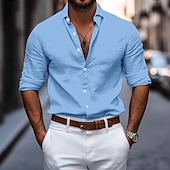 economico Strada-Per uomo Camicia camicia di lino Camicia estiva Camicia con bottoni Liscio Strada Informale Bianco Grigio Azzurro Manica lunga Colletto Primavera estate Abbigliamento
