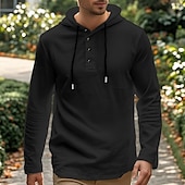 preiswerte Straße-Herren Hemd Strandbekleidung Kapuzenshirt Solide / einfarbig Strasse Ausgehen Schwarz Weiß Khaki Grau Langarm Mit Kapuze Sommer Bekleidung Verstellbare Kordelzughaube