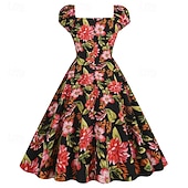 billige Outfits-Set 1950s Retro Vintage Rockabilly Tea Length Knee Length Dress Petticoat Tea Dress with Accessories Floral Fit &amp; Flare Swing Fancy Dress Women's Christmas Carnival New Year Revival Tea Party Adults'