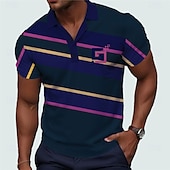 voordelige Heren Geometrisch Polo-Voor heren Gestreept Golfshirt Korte mouw Poloshirt Overhemden met kraag Zakelijk informeel Vakantiekleding Formele kleding Festivalkleding Knop 3D-afdrukken Zomer Blozend Roze Rood Paars