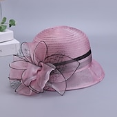 levne Party klobouky-Klobouky Organza Kbelík Čajový dýchánek Dostih koktejl Elegantní Vinobraní Roztomilý S Květiny Přílba Pokrývky Hlavy