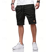 baratos Clássico-Homens Bermuda Cargo Calção Shorts de verão Com Cordão Cintura elástica Bolso multi Tecido Conforto Vestível Comprimento do joelho Ao ar livre Esporte Diário Moda Casual Preto Verde Claro