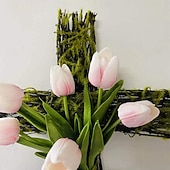 abordables Décorations de Pâques-couronne de croix, panneau de croix avec panneau de croix artificiel, cintre de porte, couronnes de croix de Pâques pour porte d&#039;entrée, décorations de printemps pour mur de porte, panneau de croix