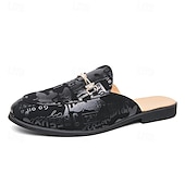 abordables Semiformal-Mules de moda para hombre sin cordones con diseño gráfico, correa ajustable y plantilla cómoda para uso casual y diario.