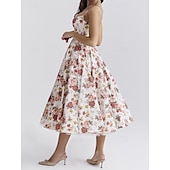 cheap Dresses-Retro Vintage 1950s Midi Dress Flare Dress Spaghetti Strap Corset Floral A-Line Women&#039;s Masquerade Wedding Vacation Tea Party Adults&#039; Dress