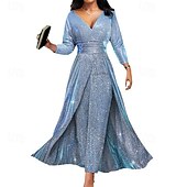 preiswerte BLAU-Blaue Jumpsuits Abendkleid Glitzernd Formelle Hochzeit Ankle Length Lange Ärmel V-Ausschnitt mit Glitzer