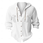 economico Vacanza-Per uomo Camicia Camicia in cotone bianco Maglietta informale Camicia con bottoni Camicia di cotone Liscio Da mare Strada Nero Bianco Blu marino scuro Blu Manica lunga Con cappuccio Primavera