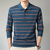 preiswerte Herren Elite Polo-Herren-Poloshirt aus Wolle, Strick, Polopullover, formell, Arbeit, Umlegekragen, langärmlig, modern, bequem, gestreift, Knöpfe, Streifen, Frühling, Frühling &amp; Herbst, normale Passform, Marineblau, Blau, Dunkelgrün, Braun, Polo