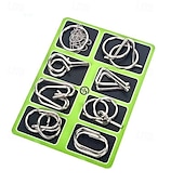 cheap Party Supplies-Metal Puzzle Game Set Educational Toy Game Unlock Iron Chain Toy Unlock Link Game Magic Toy Party Nine-Ring Puzzle Intelligence Buckle Lock Kongming Lock halloween christmas gift