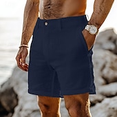 economico Vacanza-Per uomo Pantaloncini Pantaloncini di lino Pantaloncini eleganti Pantaloncini estivi Pantaloncini da spiaggia Bottoni Tasche Gamba dritta Liscio Comfort Traspirante Lunghezza del ginocchio Esterno
