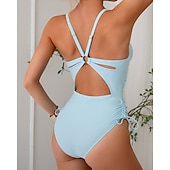 abordables One Pieces &amp; Tankinis-Mujer Traje de baño Escote en V Profunda Espalda Abierta Bañadores Color sólido Bañadores Negro Azul Marino Transpirable Secado rápido Ligero Sin Mangas - Natación Surf Playa Verano Primavera