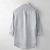 cheap Business Casual-Men&#039;s Shirt Linen Shirt Casual Shirt Button Up Shirt Plain Vacation Hawaiian White Navy Blue Khaki Gray 3/4 Length Sleeve Grandad Collar Spring Fall Clothing Apparel Button-Down