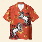 お買い得  ヴィンテージシャツ-ケンタッキーダービー 男性用 競馬 バラのために走る シャツ キューバシャツ 半袖 ヴィンテージレトロ バケーション 祝日 祭り 夏 春 キャンプカラーシャツ 3Dプリント 面白いケンタッキーダービーシャツ オレンジ
