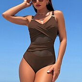 preiswerte Ein Stück &amp; Tankinis-Damen Badeanzug Bademode V-Ausschnitt Bademode Einfarbig Badeanzug Schwarz Marineblau Atmungsaktiv Schnelltrocknend Leichtgewichtig Ärmellos - Schwimmen Surfen Strand Sommer Frühling