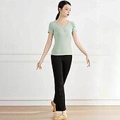 cheap Dance Basic-Activewear Top Pure Color Splicing Women&#039;s Performance Training Short Sleeve High Polyester