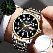 baratos Relógios Quartz-Relógio digital masculino de negócios, mostrador redondo com strass, à prova d&#039;água, luminoso, com pulseira de liga, multifuncional, fashion, relógio de quartzo para homens, presentes de lazer e