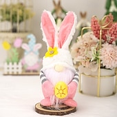 voordelige Pasen-Set van 2 paasdecoraties: roze oortjes, geruite konijntjes, kabouters en elfjes, poppetjes voor Pasen, huisdecoratie, lentedecoratie, schattige beeldjes voor in de woonkamer.
