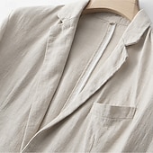 billige Herre Elite Yttertøy-Herre Blazer i lin drakter Bryllup jubileum Feriereise Elegant Nøytral Vår &amp; Vinter Lin i bomull Helfarge Knapper comfy Enkelt Brystet Enn-knapp Blazer Svart Mørkerød Navyblå Grønn