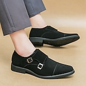 abordables Officiel-chaussures à double boucle marron pour hommes, tige en daim avec détails de boucle, chaussures élégantes pour les occasions formelles et décontractées