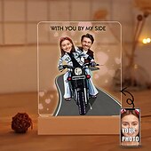 cheap Wedding Gift-1pc Personalized Acrylic Night Light – Light Up Your Photo Frame Customized Couple Riding Motorcycle Design with Big Head Photos Perfect for Unique Gift for Lovers Couples