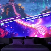 זול שטיחי קיר של Blacklight-שטיח קיר בלאק לייט ש glow in the dark מסיבת אור כימית טוטם בוהמייני פניקס גלקסיה מעורפלת תלויה אומנות קיר מורה לחדר מגורים חדר שינה