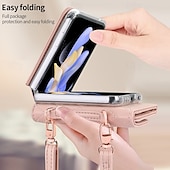 Χαμηλού Κόστους Samsung Θήκη-τηλέφωνο tok Για Samsung Galaxy Z Flip 6 Z Flip 5 Z Flip 4 Z Flip 3 Πίσω Κάλυμμα με τον Lanyard Υποδοχή κάρτας Ανθεκτική σε πτώσεις Ρετρό PU δέρμα