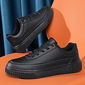 economico Casuale-sneakers da uomo in similpelle nera con suola ammortizzata, comodo design con lacci per un uso casual e quotidiano