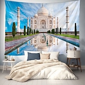 baratos tapeçaria de paisagem-Tapeçaria de Parede do Taj Mahal Paisagem Grande Tapeçaria Mural Decoração Fundo Fotográfico Cobertor Cortina Decoração para Casa Quarto Sala de Estar