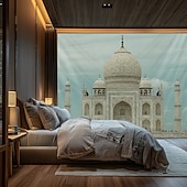 baratos tapeçaria de paisagem-Tapeçaria de Parede do Taj Mahal Paisagem Grande Tapeçaria Mural Decoração Fundo Fotográfico Cobertor Cortina Decoração para Casa Quarto Sala de Estar