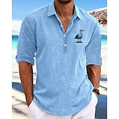 economico Camicie Popover da Uomo-Per uomo Camicia Camicia di lino Camicia popover Camicia Estiva Camicia casual Camicia da Spiaggia Nero Blu Kaki Grigio Manica Lunga Animale Bavero Vacanza Camicia hawaiana Bottonato Abbigliamento