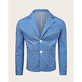 abordables Blazers Clásicos para Hombres-Hombre Graduación chaqueta Negocio Fiesta de Cóctel Fiesta de Boda Moda Casual Primavera Otoño Mezcla de Algodón Rayas Bolsillo Botones Cómodo Botonadura Simple Chaqueta de sport Azul Real