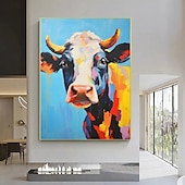 abordables Peintures natures mortes-peinture à l&#039;huile peinte à la main, œuvre d&#039;art abstraite de vache, peinture à l&#039;huile, peinture de vache sur toile, art abstrait extra large, peinture animale texturée surdimensionnée, art