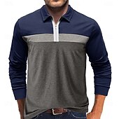 cheap Men&#039;s Rugby Polo-Men&#039;s Color Block Rugby Polo Long Sleeve Polo Shirts Quarter Zip Fashion 3D Print Modern Daily Holiday Going out Patchwork Spring &amp;  Fall White Wine Navy Blue
