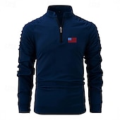 preiswerte Basic-T-Shirts-Herren T Shirt Henley Hemd T-Shirt Langarmshirt Langarm Viertelreißverschluss Frühling Herbst Amerikanische US-Flagge Mode Designer Basic Gerafft Urlaub Straße Ausgehen Schwarz Weiß Rosa Top T-Shirt