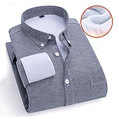 billiga Button Down-skjortor för män-Herr Skjorta Knapp upp skjorta Randig Bröllop Fest Vit Marinblå Blå Himmelsblå Långärmad Kavajslag Höst Vinter Kläder Fleece