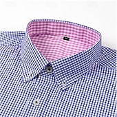 billige Kjoleskjorter for menn-Herre Dresskjorter Skjorte med knapp ned Rynkebestandig Sjekk skjorte Ruter Bryllup Arbeid Svart Rosa Navyblå Blå Langermet Krage Sommer Vår Klær